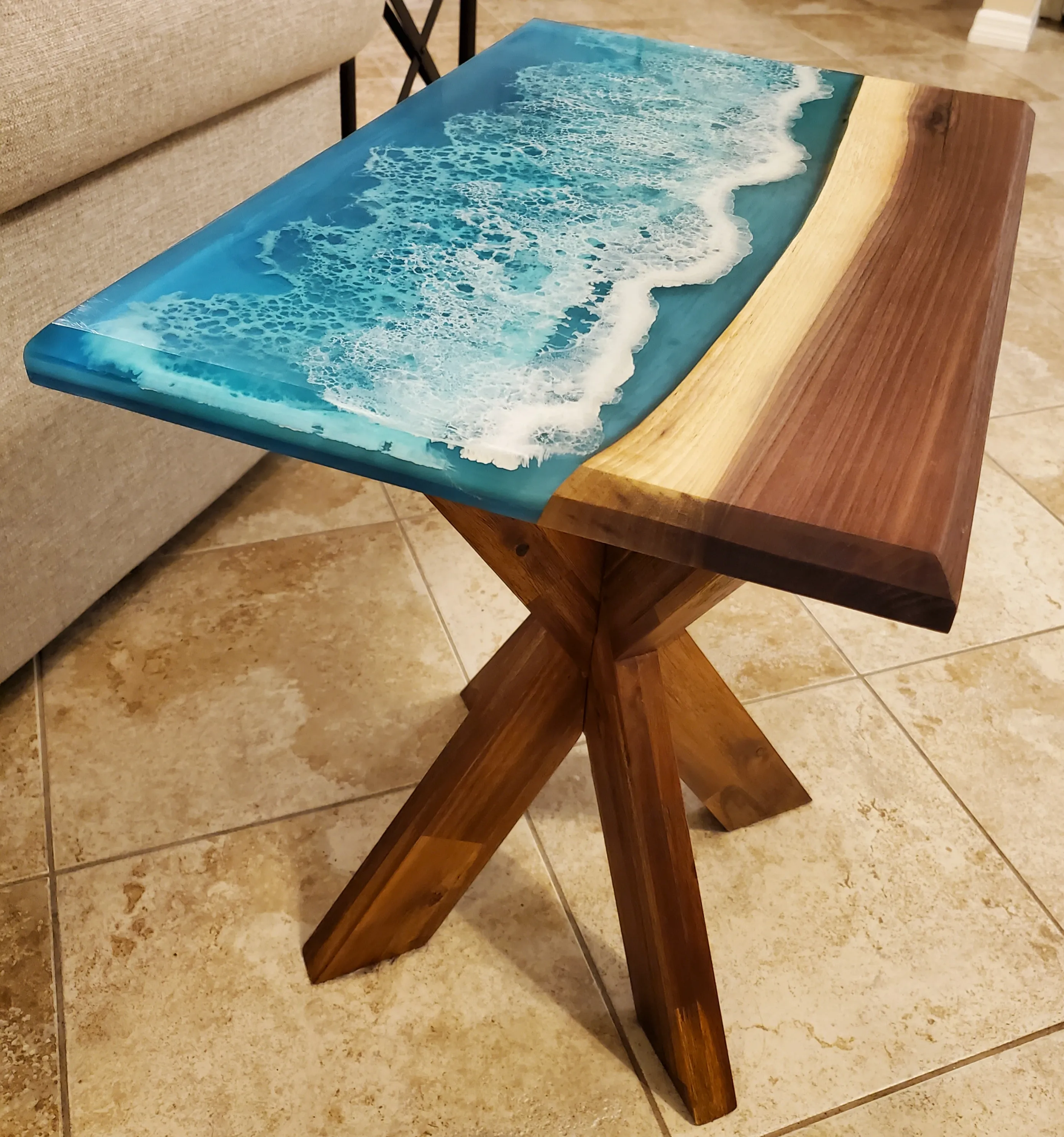 Ocean Wave Walnut Resin Side Table