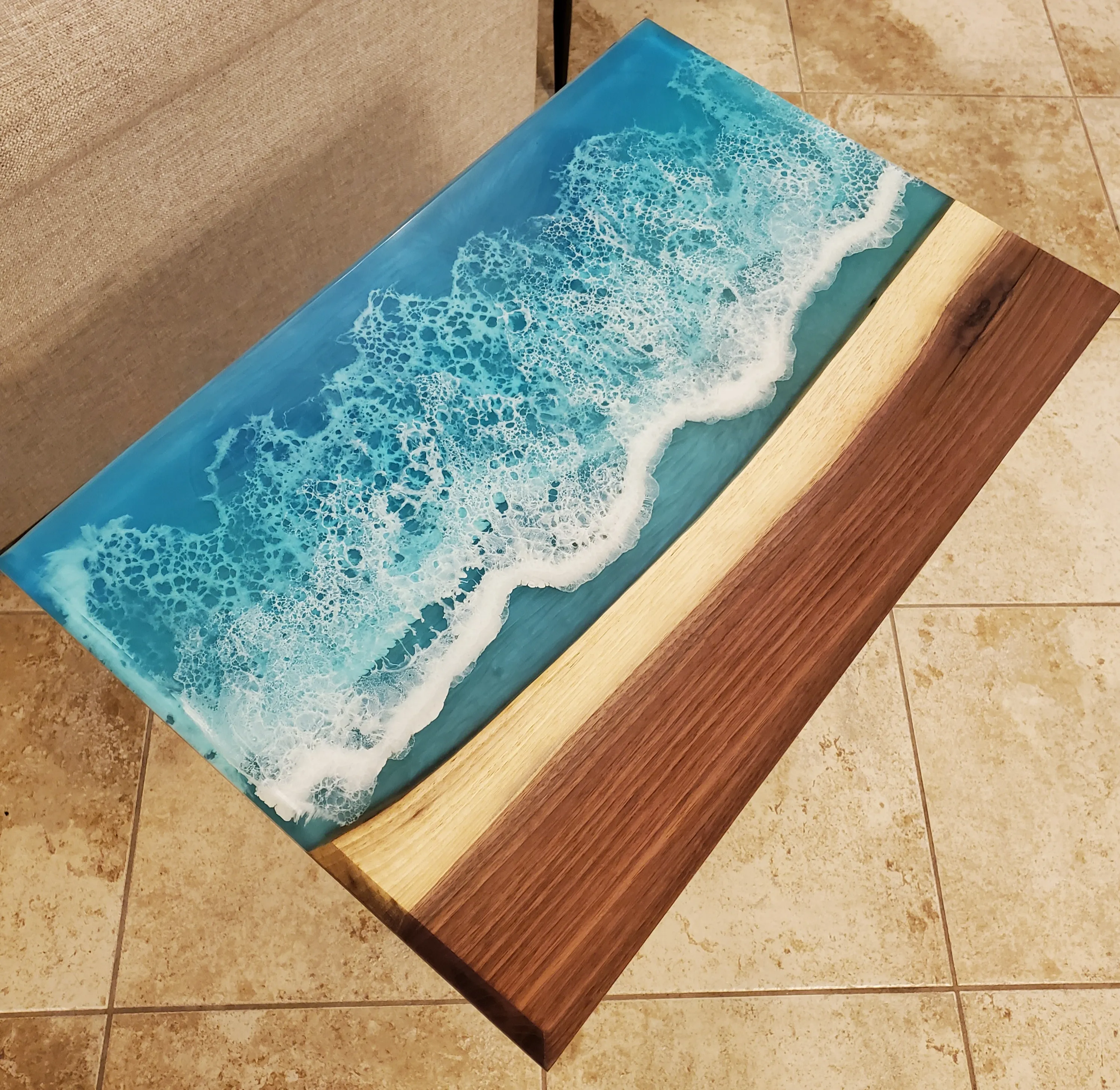 Ocean Wave Walnut Resin Side Table