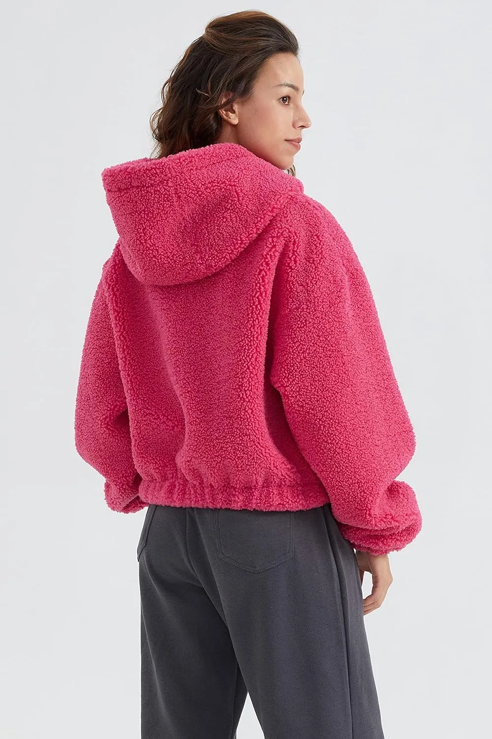 Orolay Women's Fuzzy Fleece Cropped Jacket Fluffy Sherpa Coat Winter Teddy Hoodie with Long Sleeves