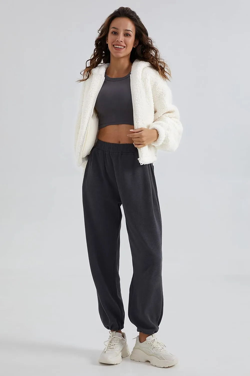 Orolay Women's Fuzzy Fleece Cropped Jacket Fluffy Sherpa Coat Winter Teddy Hoodie with Long Sleeves