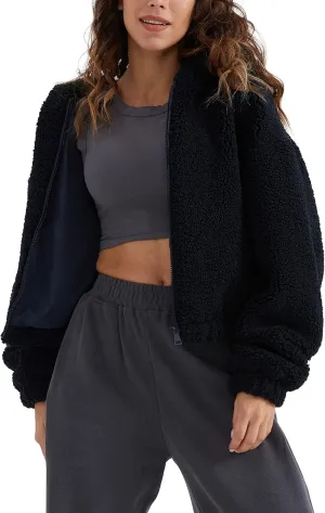 Orolay Women's Fuzzy Fleece Cropped Jacket Fluffy Sherpa Coat Winter Teddy Hoodie with Long Sleeves