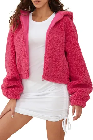 Orolay Women's Fuzzy Fleece Cropped Jacket Fluffy Sherpa Coat Winter Teddy Hoodie with Long Sleeves
