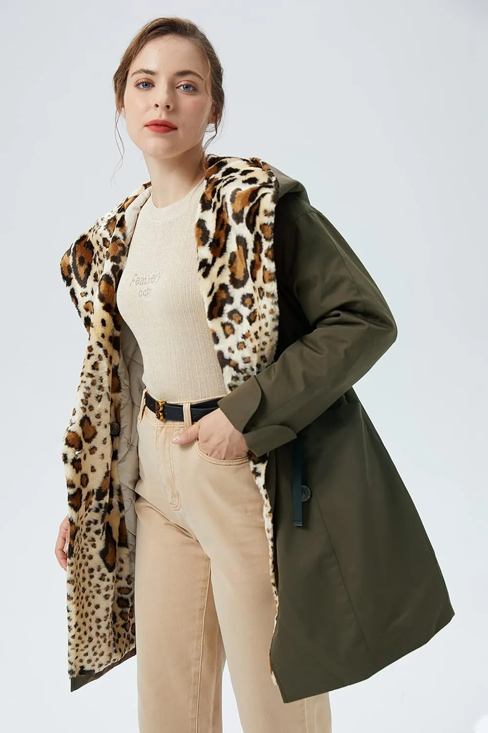 Orolay Women's Thickened Trench Coat Lapel Winter Jacket with Hood