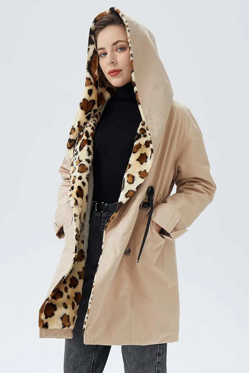Orolay Women's Thickened Trench Coat Lapel Winter Jacket with Hood