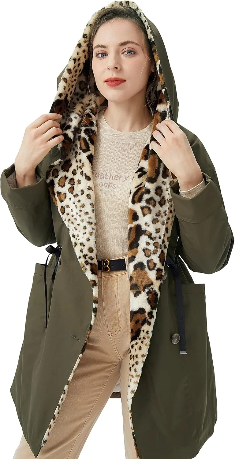 Orolay Women's Thickened Trench Coat Lapel Winter Jacket with Hood