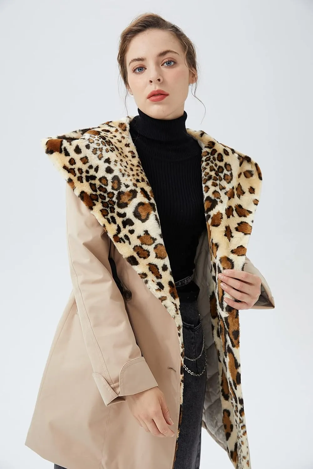 Orolay Women's Thickened Trench Coat Lapel Winter Jacket with Hood