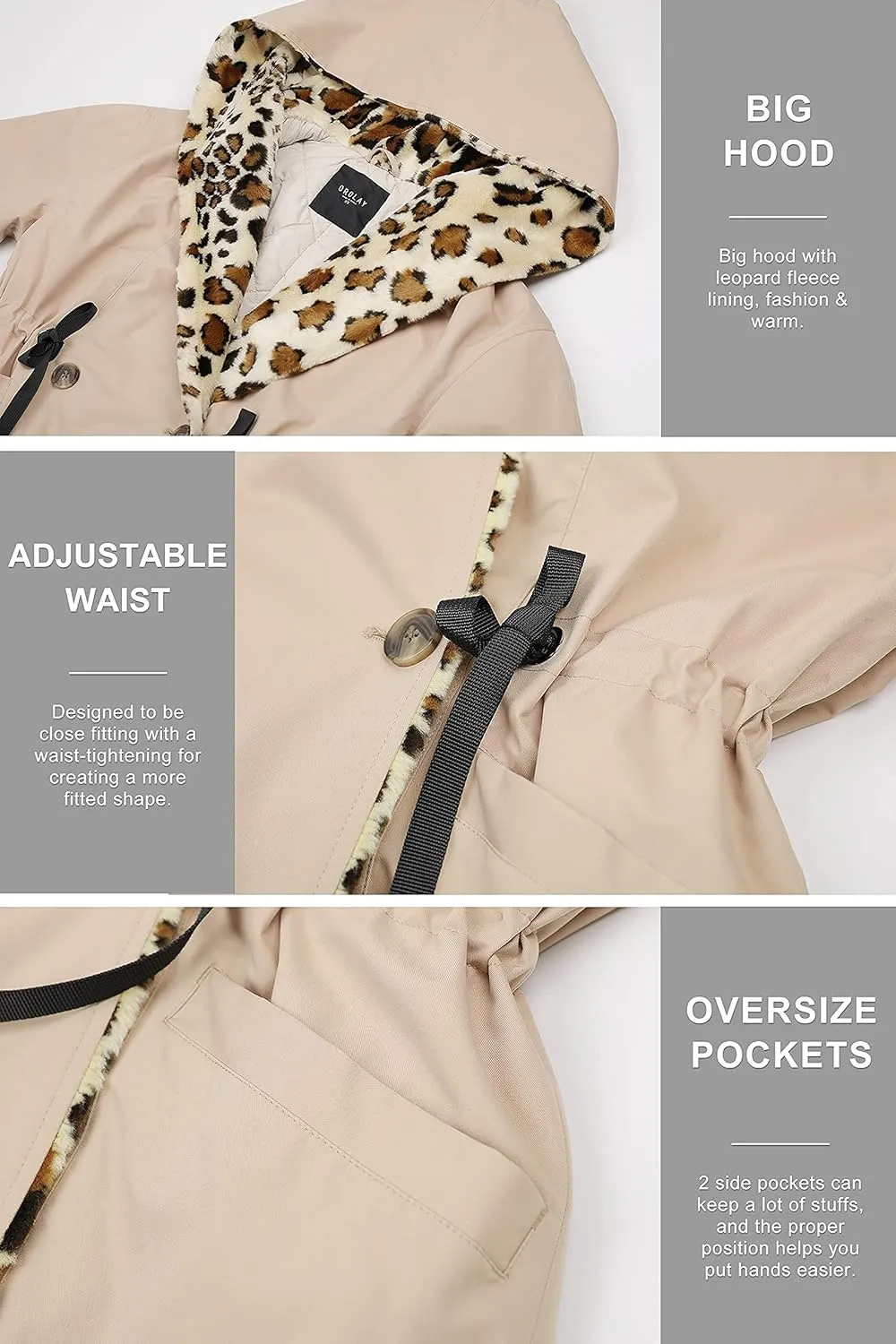 Orolay Women's Thickened Trench Coat Lapel Winter Jacket with Hood