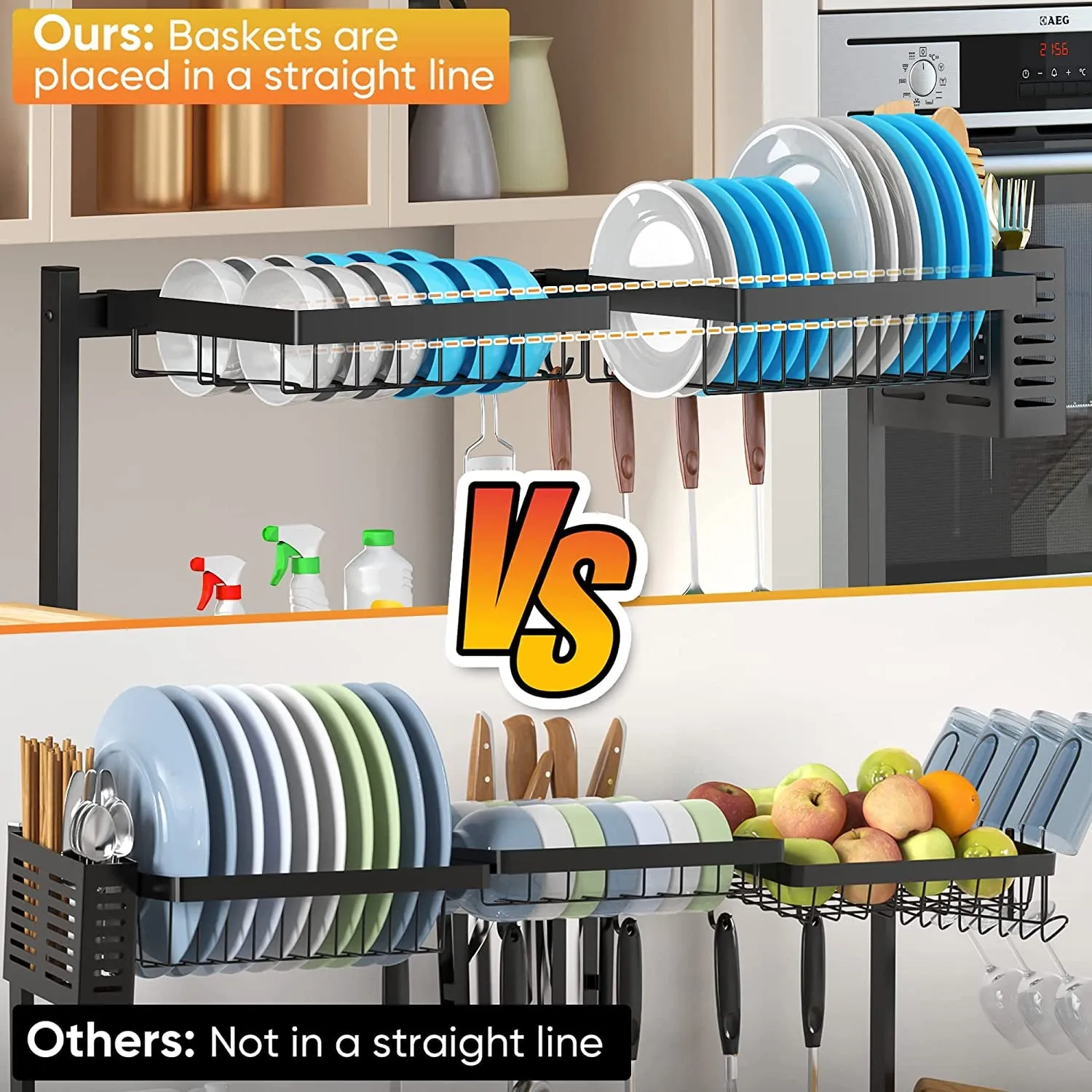 over Sink Dish Drying Rack (26"-38"), Adjustable Large Dish Drainer for Storage Kitchen Counter Organization,