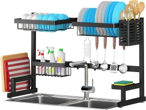 over Sink Dish Drying Rack (26"-38"), Adjustable Large Dish Drainer for Storage Kitchen Counter Organization,