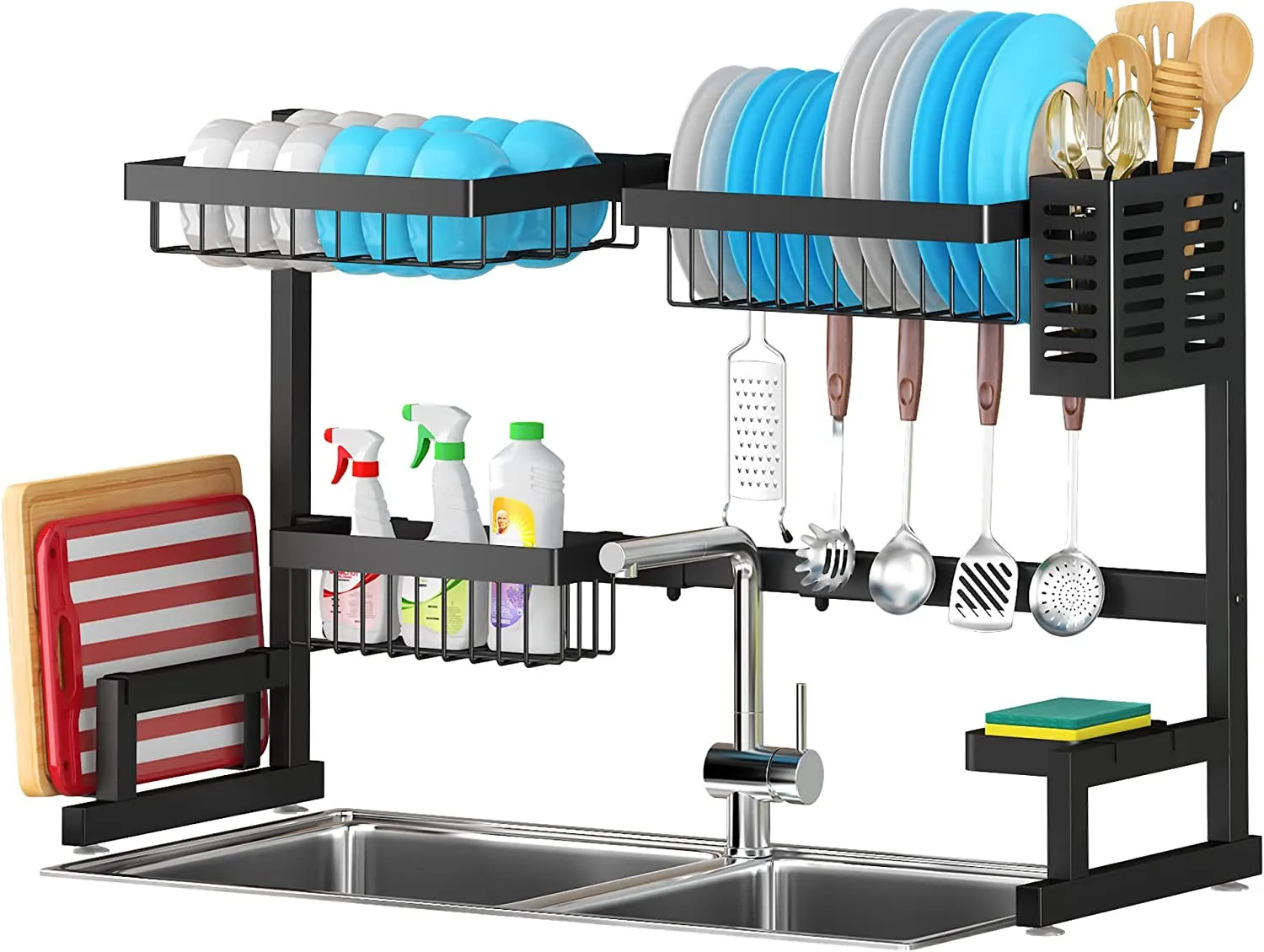 over Sink Dish Drying Rack (26"-38"), Adjustable Large Dish Drainer for Storage Kitchen Counter Organization,