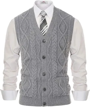 PJ PAUL JONES Men's Sweater Vest V-Neck Sleeveless Cable Knitted Cardigan Vest