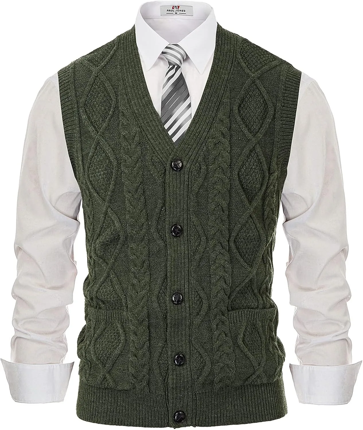 PJ PAUL JONES Men's Sweater Vest V-Neck Sleeveless Cable Knitted Cardigan Vest