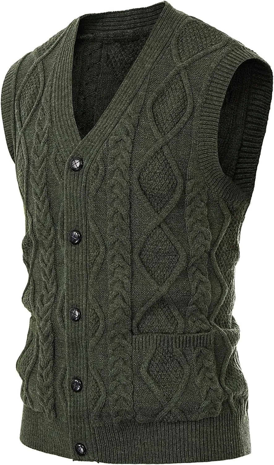 PJ PAUL JONES Men's Sweater Vest V-Neck Sleeveless Cable Knitted Cardigan Vest