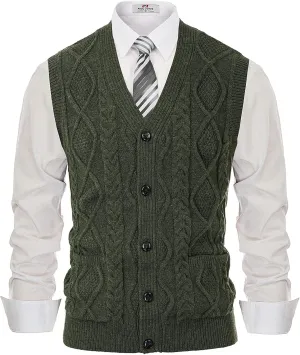 PJ PAUL JONES Men's Sweater Vest V-Neck Sleeveless Cable Knitted Cardigan Vest