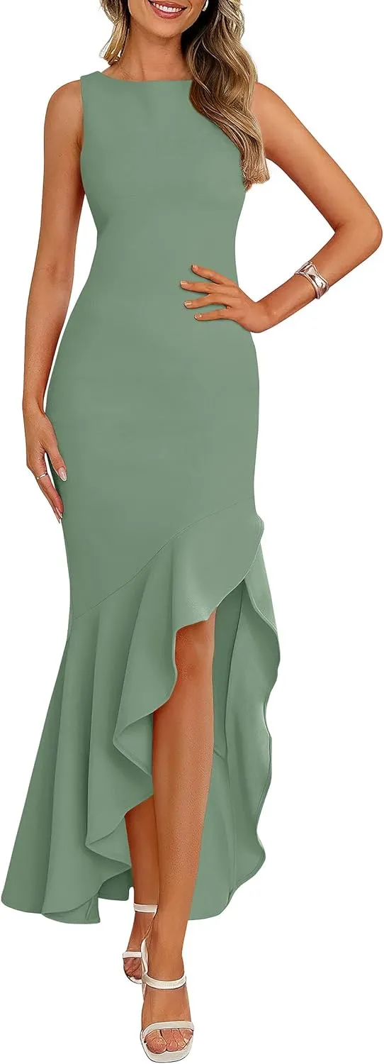 PRETTYGARDEN Wedding Guest Dresses for Women 2025 Summer Formal Gala Maxi Dress Ruffle Mermaid Cocktail Long Dresses