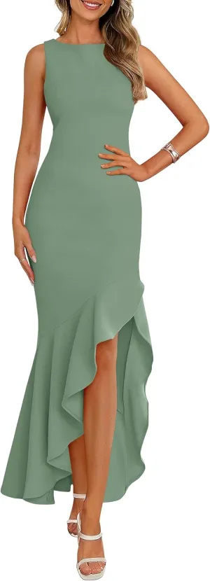 PRETTYGARDEN Wedding Guest Dresses for Women 2025 Summer Formal Gala Maxi Dress Ruffle Mermaid Cocktail Long Dresses