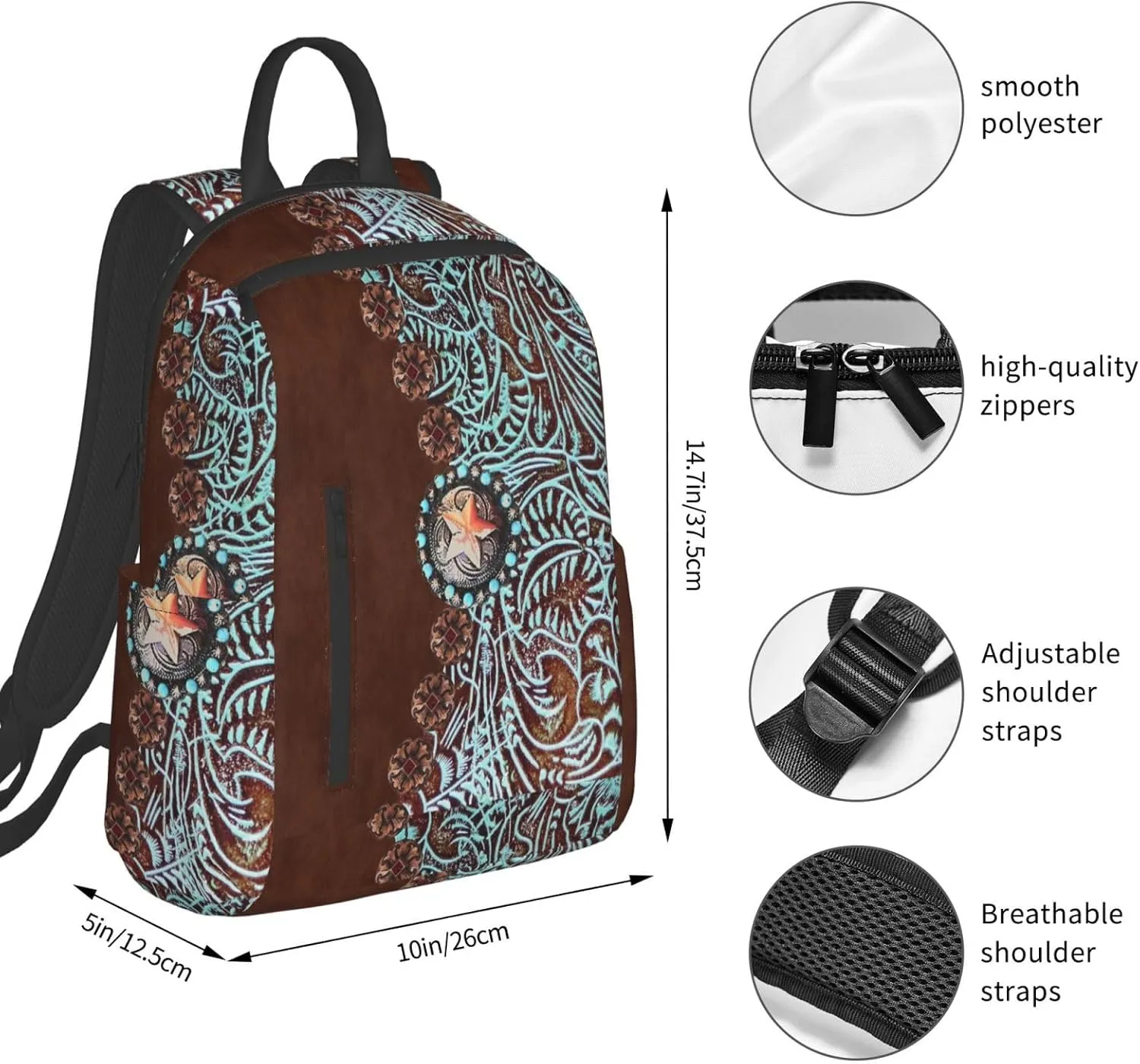 Primitive Cowboy Western Country Brown Star Rustic backpack bookbag laptop shoulder bag travel work backpacks multipurpose daypack for men women