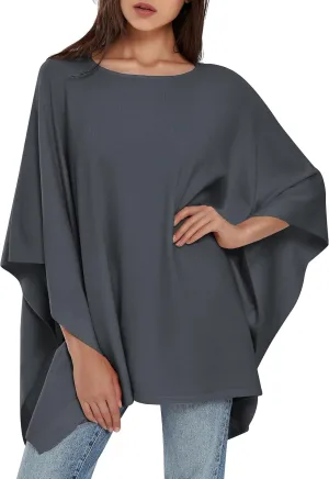 PULI Womens Pullover Poncho Sweater Cashmere Feel Shawl Wraps Loose Fitting Baggy Tops for Fall Winter