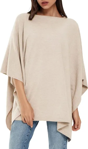 PULI Womens Pullover Poncho Sweater Cashmere Feel Shawl Wraps Loose Fitting Baggy Tops for Fall Winter