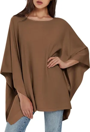 PULI Womens Pullover Poncho Sweater Cashmere Feel Shawl Wraps Loose Fitting Baggy Tops for Fall Winter
