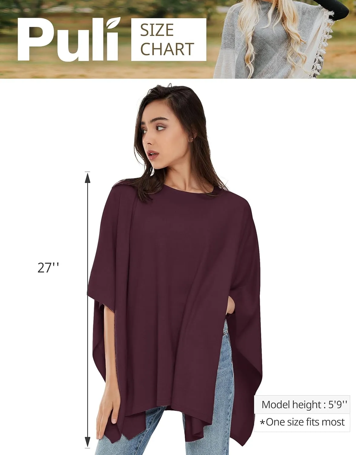 PULI Womens Pullover Poncho Sweater Cashmere Feel Shawl Wraps Loose Fitting Baggy Tops for Fall Winter