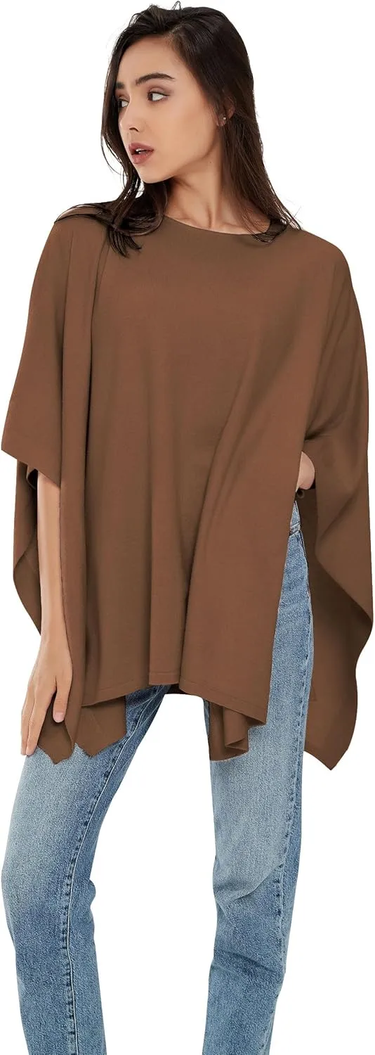 PULI Womens Pullover Poncho Sweater Cashmere Feel Shawl Wraps Loose Fitting Baggy Tops for Fall Winter