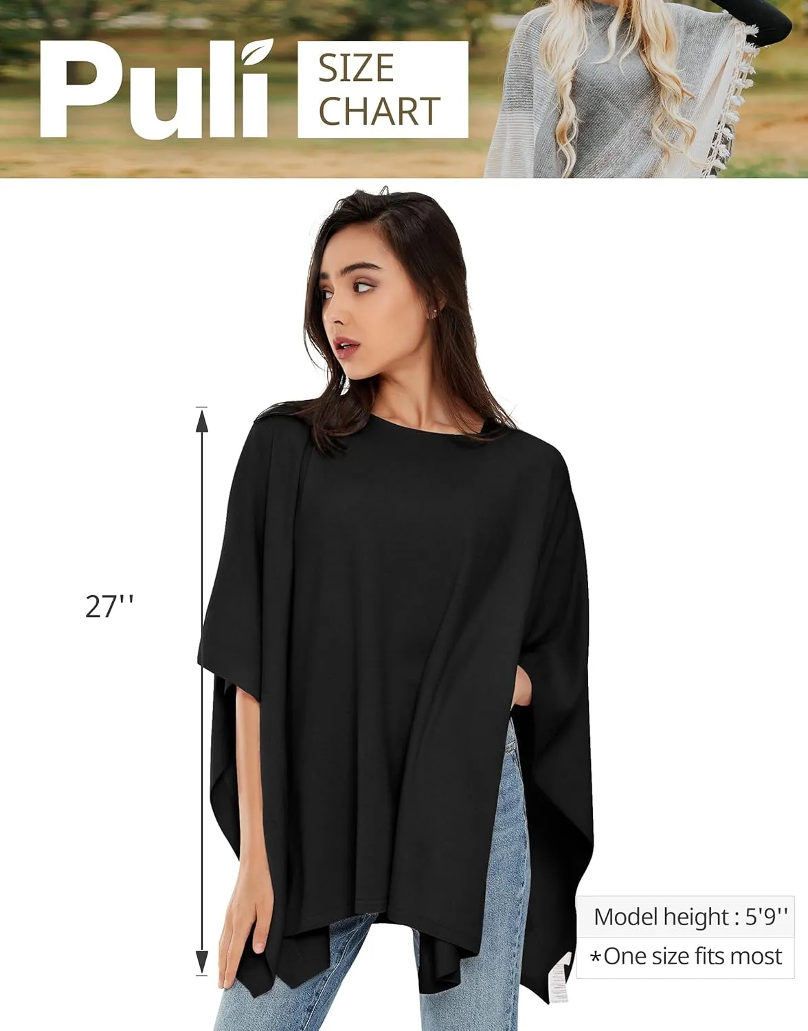 PULI Womens Pullover Poncho Sweater Cashmere Feel Shawl Wraps Loose Fitting Baggy Tops for Fall Winter