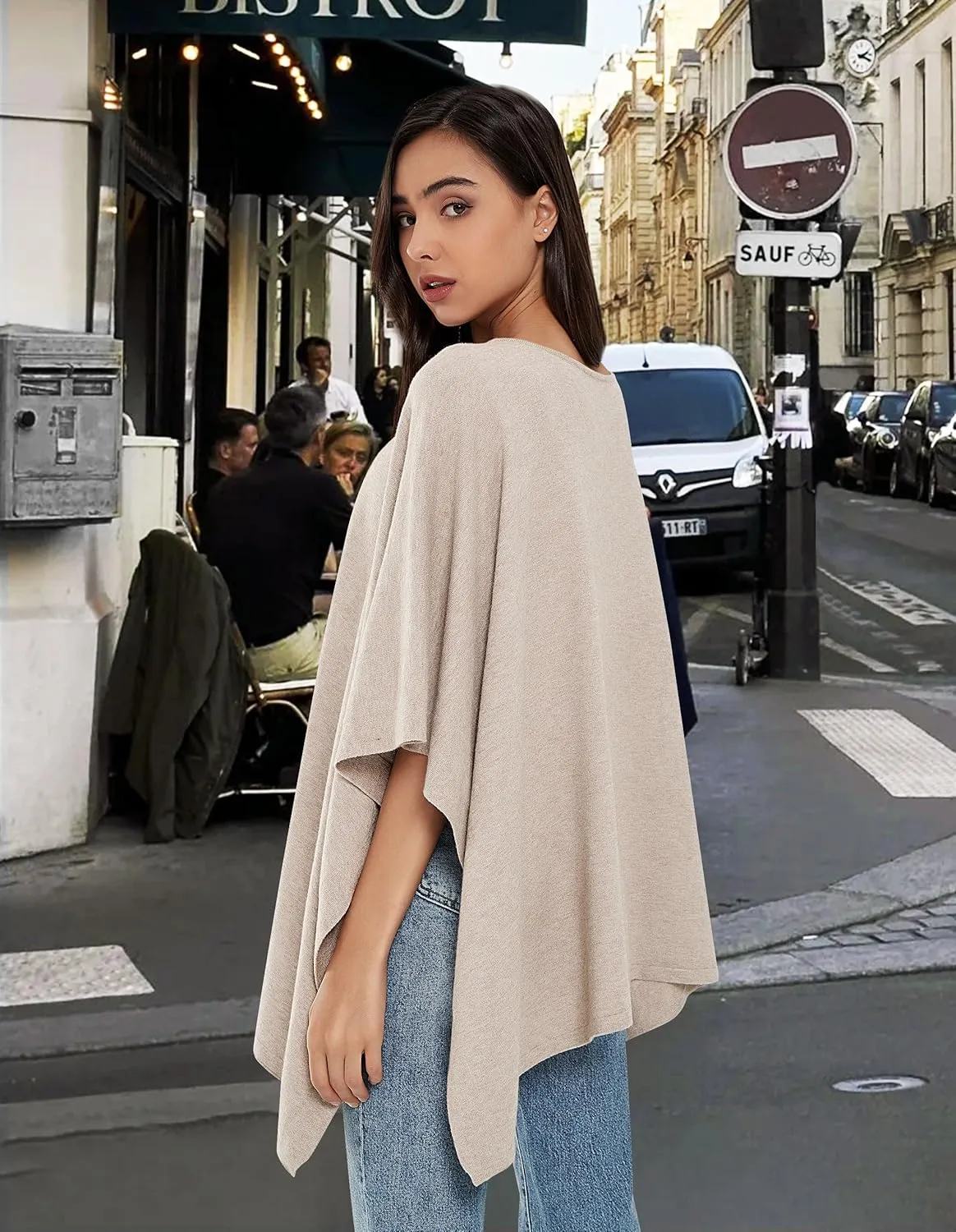 PULI Womens Pullover Poncho Sweater Cashmere Feel Shawl Wraps Loose Fitting Baggy Tops for Fall Winter
