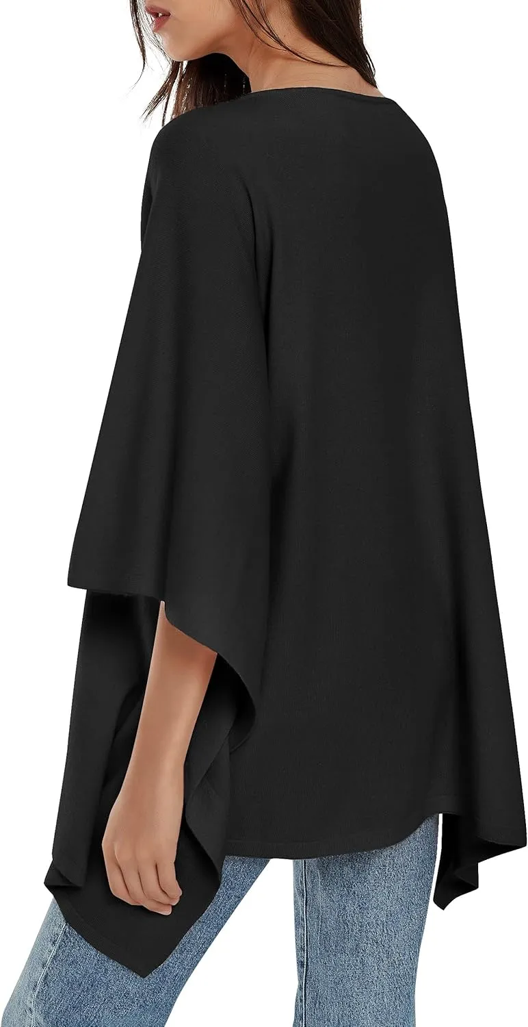 PULI Womens Pullover Poncho Sweater Cashmere Feel Shawl Wraps Loose Fitting Baggy Tops for Fall Winter