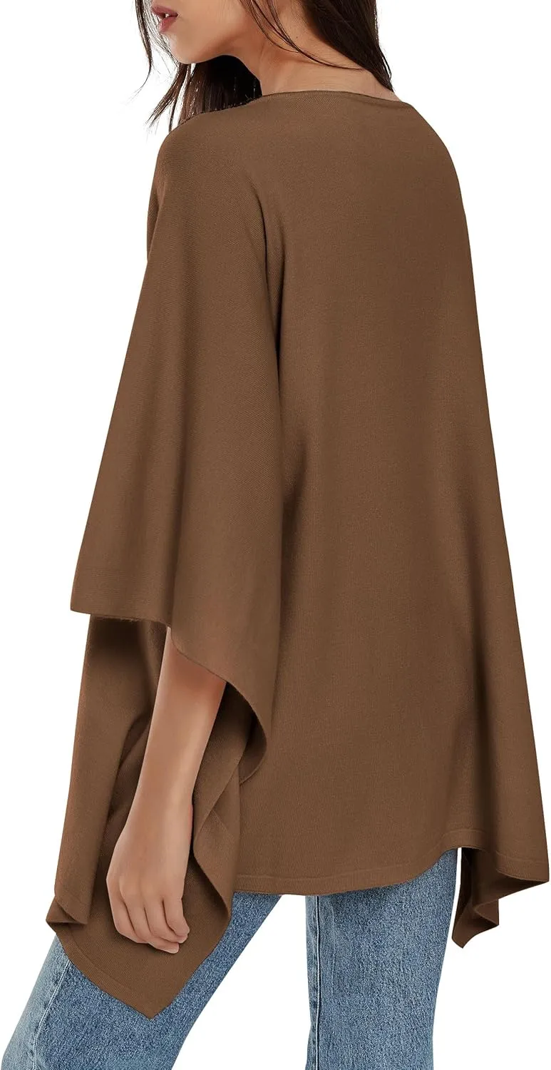 PULI Womens Pullover Poncho Sweater Cashmere Feel Shawl Wraps Loose Fitting Baggy Tops for Fall Winter