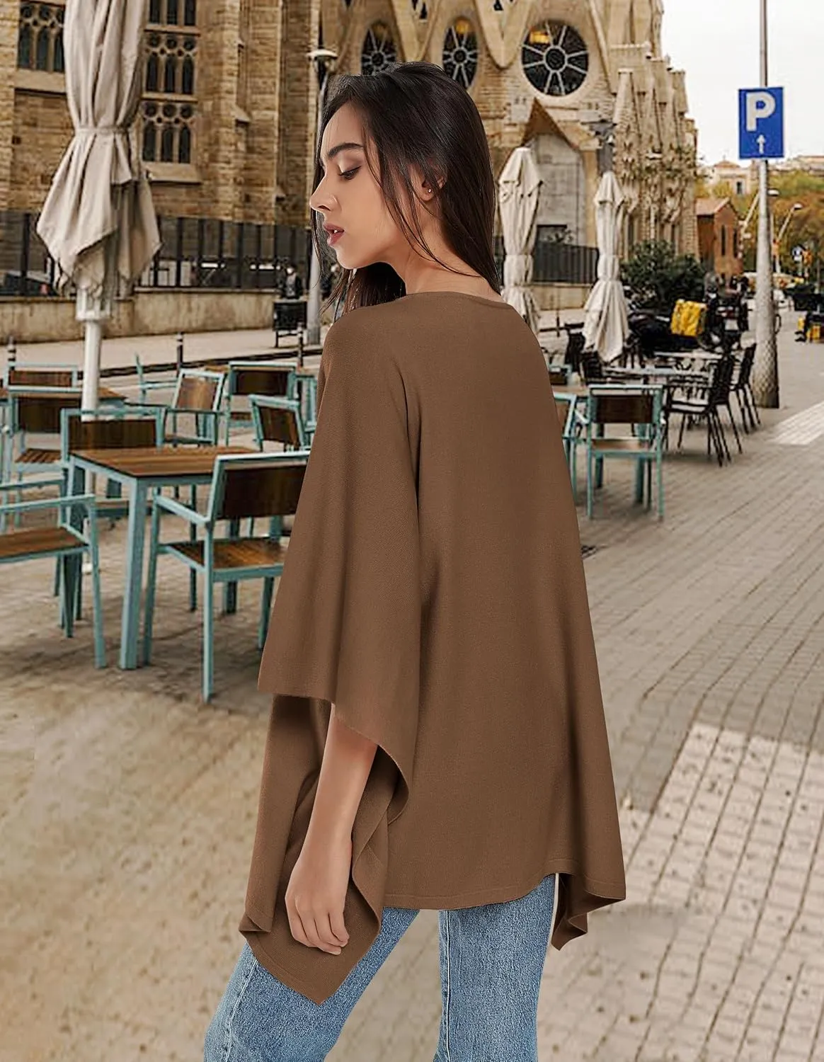 PULI Womens Pullover Poncho Sweater Cashmere Feel Shawl Wraps Loose Fitting Baggy Tops for Fall Winter