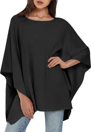 PULI Womens Pullover Poncho Sweater Cashmere Feel Shawl Wraps Loose Fitting Baggy Tops for Fall Winter