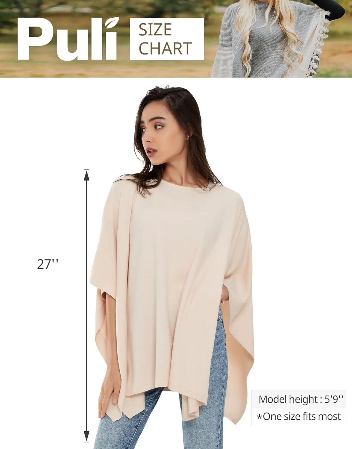 PULI Womens Pullover Poncho Sweater Cashmere Feel Shawl Wraps Loose Fitting Baggy Tops for Fall Winter