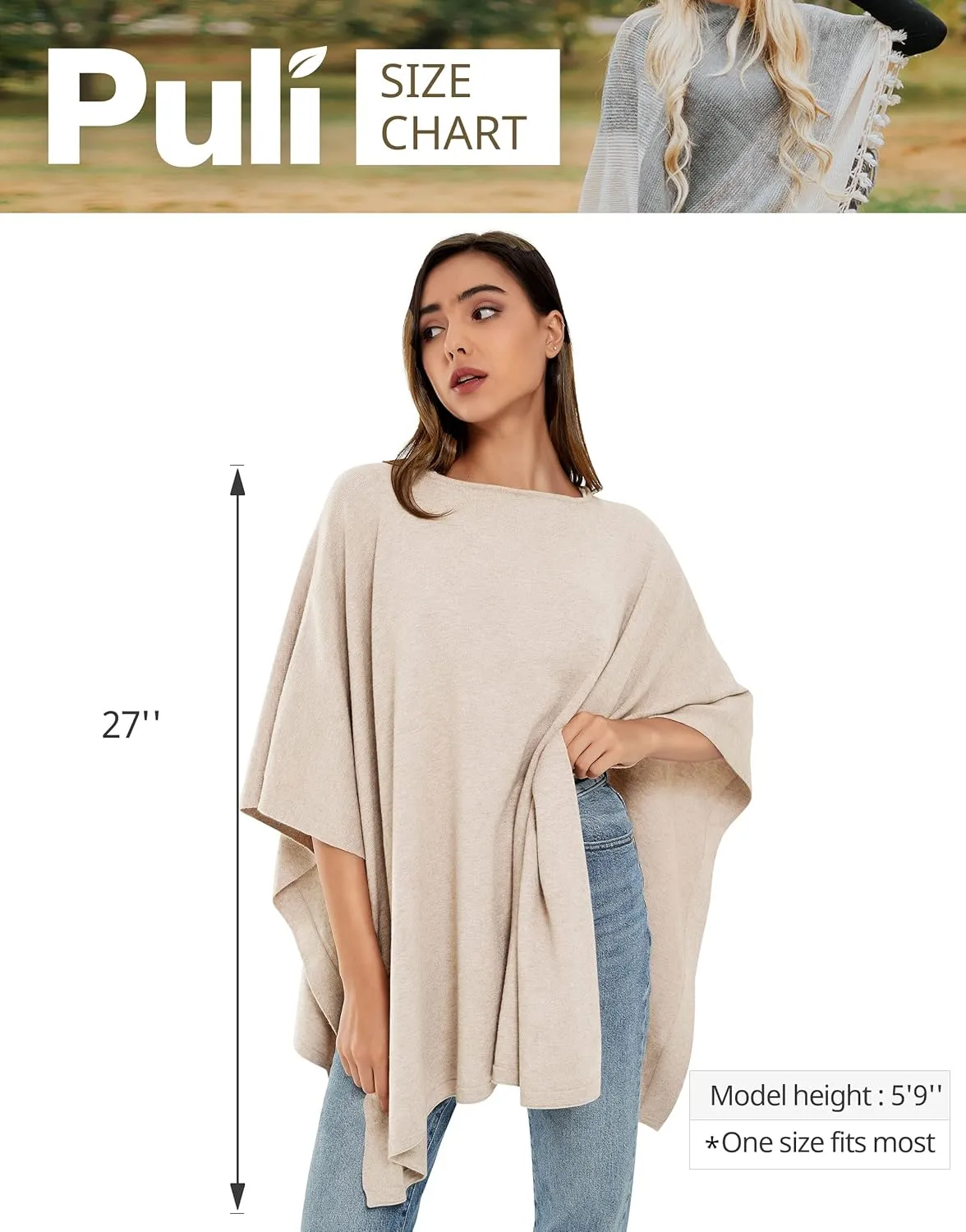 PULI Womens Pullover Poncho Sweater Cashmere Feel Shawl Wraps Loose Fitting Baggy Tops for Fall Winter
