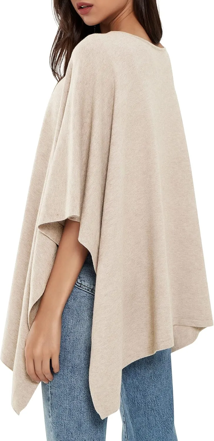 PULI Womens Pullover Poncho Sweater Cashmere Feel Shawl Wraps Loose Fitting Baggy Tops for Fall Winter
