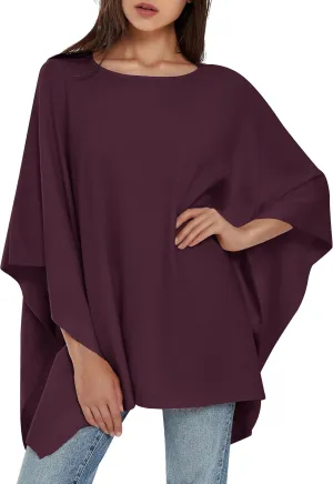PULI Womens Pullover Poncho Sweater Cashmere Feel Shawl Wraps Loose Fitting Baggy Tops for Fall Winter