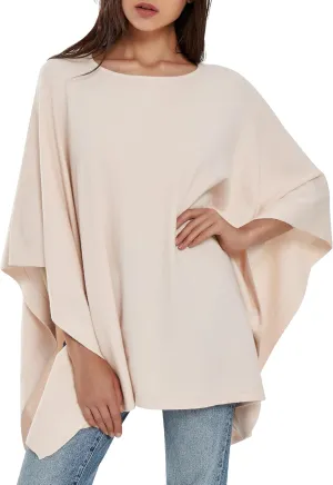 PULI Womens Pullover Poncho Sweater Cashmere Feel Shawl Wraps Loose Fitting Baggy Tops for Fall Winter
