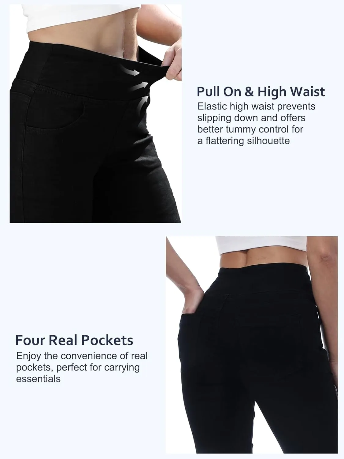 Pull on Skinny Jeans for Women, Stretchy High Waisted Leggings Trendy Tummy Control Demin Jegging with Pockets