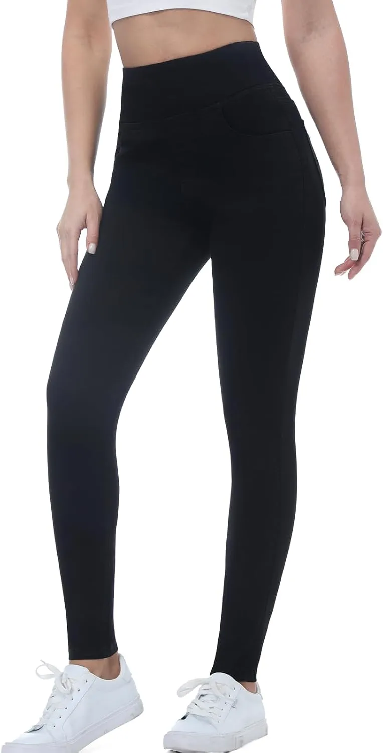 Pull on Skinny Jeans for Women, Stretchy High Waisted Leggings Trendy Tummy Control Demin Jegging with Pockets
