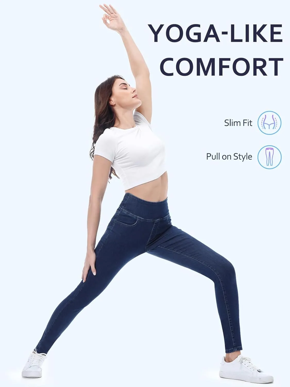 Pull on Skinny Jeans for Women, Stretchy High Waisted Leggings Trendy Tummy Control Demin Jegging with Pockets