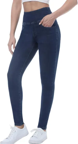 Pull on Skinny Jeans for Women, Stretchy High Waisted Leggings Trendy Tummy Control Demin Jegging with Pockets