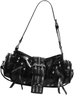 Punk Hobo Purse for Women - Underarm Shoulder Bag Fashion Clutch Handbag Rock Style Waterproof PU Leather Sling Bag for Shopping Vacation Street Work Party