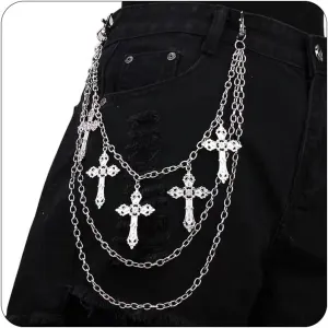 Punk Pants Chain Hip Hop Cross Sword Star Rivet Charm Layered Jeans Chains Wallet Chain Vintage Rock Chains for Women Men Halloween Jewelry Clothing Accessories