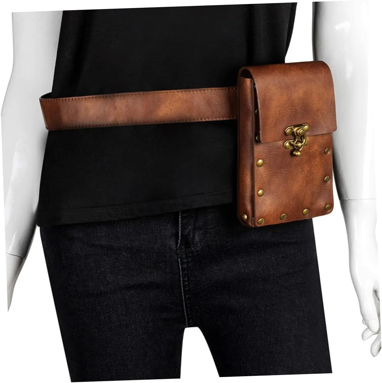 Punk Vintage Belt Bag Women Runners Bag Pouch vintage waist Bag Steampunk Bag travel waist pocket workout belly bag excercise bike women's running pu leather storage bag