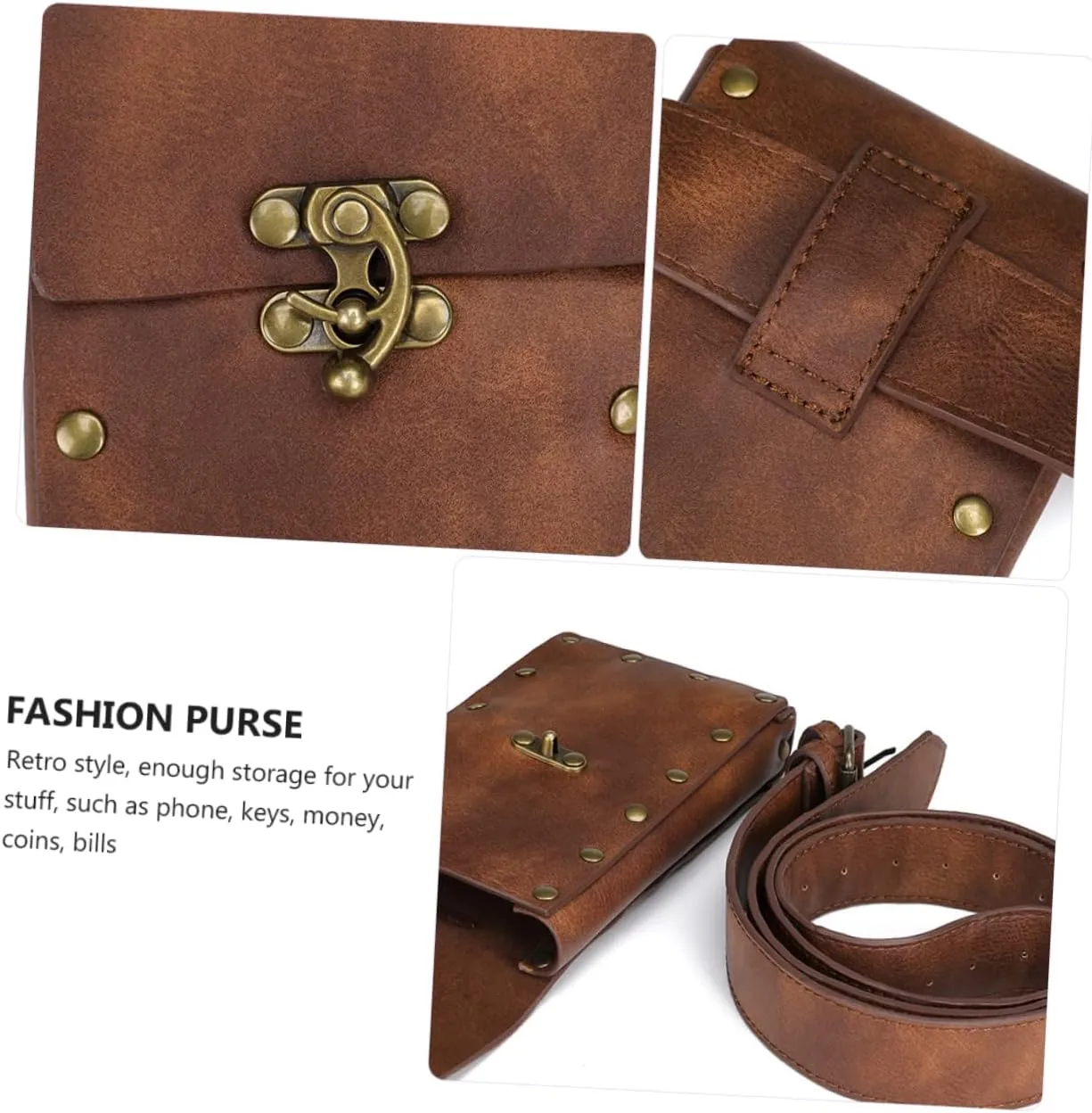 Punk Vintage Belt Bag Women Runners Bag Pouch vintage waist Bag Steampunk Bag travel waist pocket workout belly bag excercise bike women's running pu leather storage bag