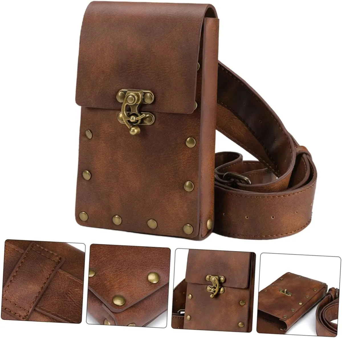 Punk Vintage Belt Bag Women Runners Bag Pouch vintage waist Bag Steampunk Bag travel waist pocket workout belly bag excercise bike women's running pu leather storage bag