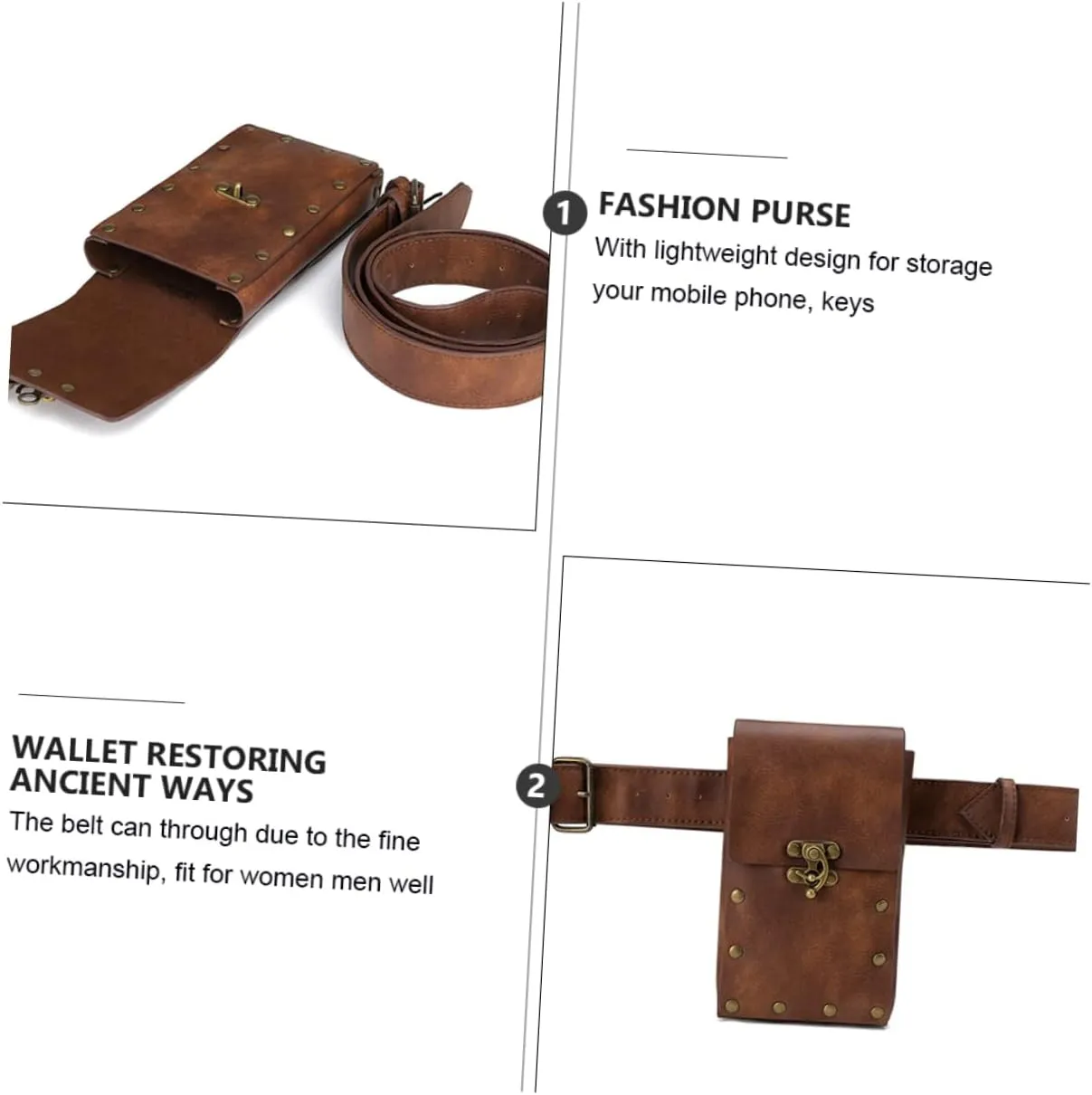 Punk Vintage Belt Bag Women Runners Bag Pouch vintage waist Bag Steampunk Bag travel waist pocket workout belly bag excercise bike women's running pu leather storage bag