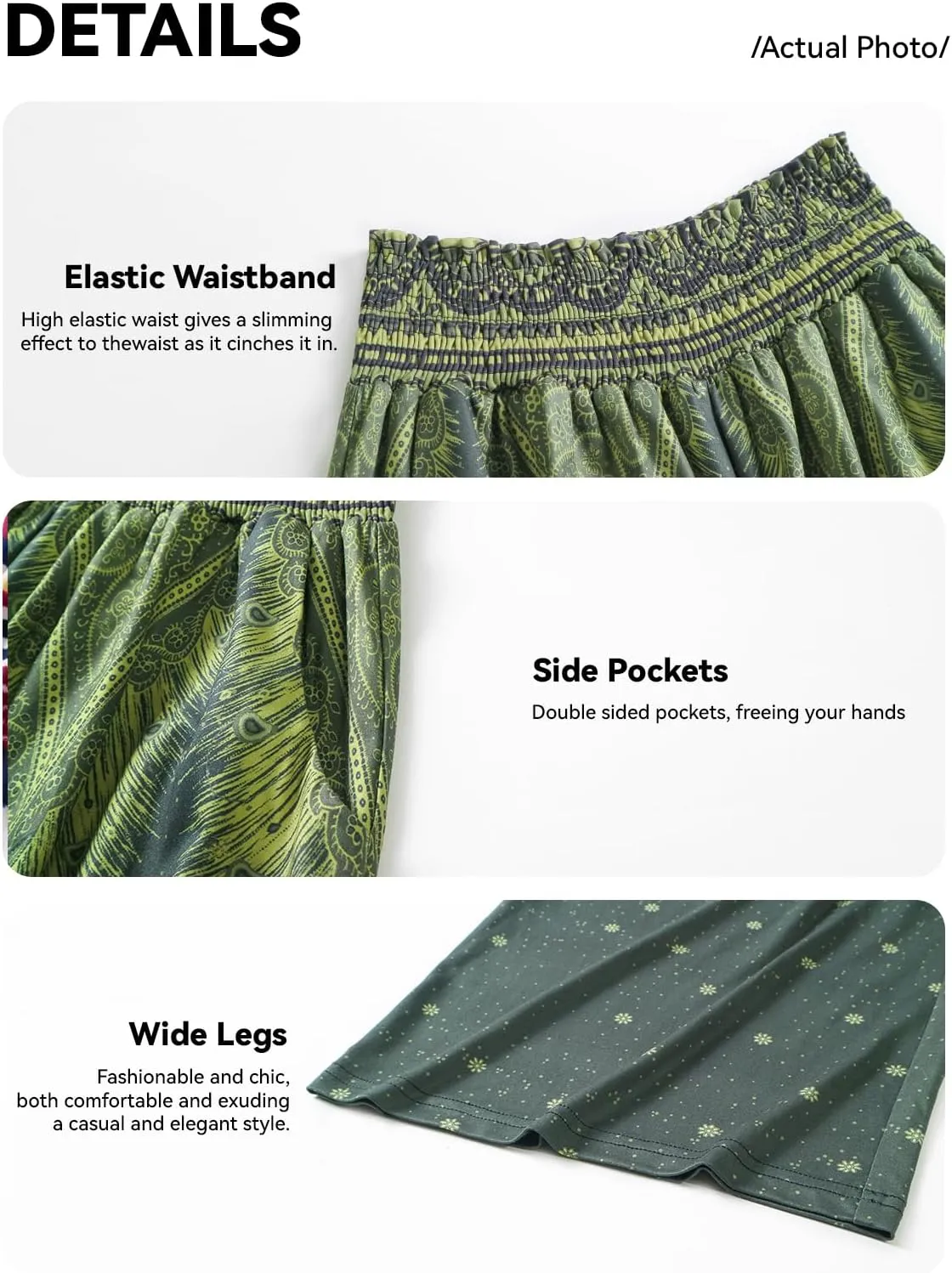 QIANXIZHAN Women's Boho Pants, Wide Leg High Waist Harem Pants Hippie Yoga Clothes with Pockets