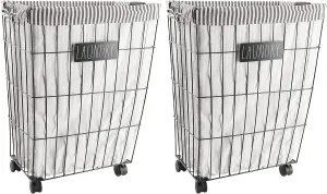 Rae Dunn Set of 2 Laundry Hampers with Liner and Wheels