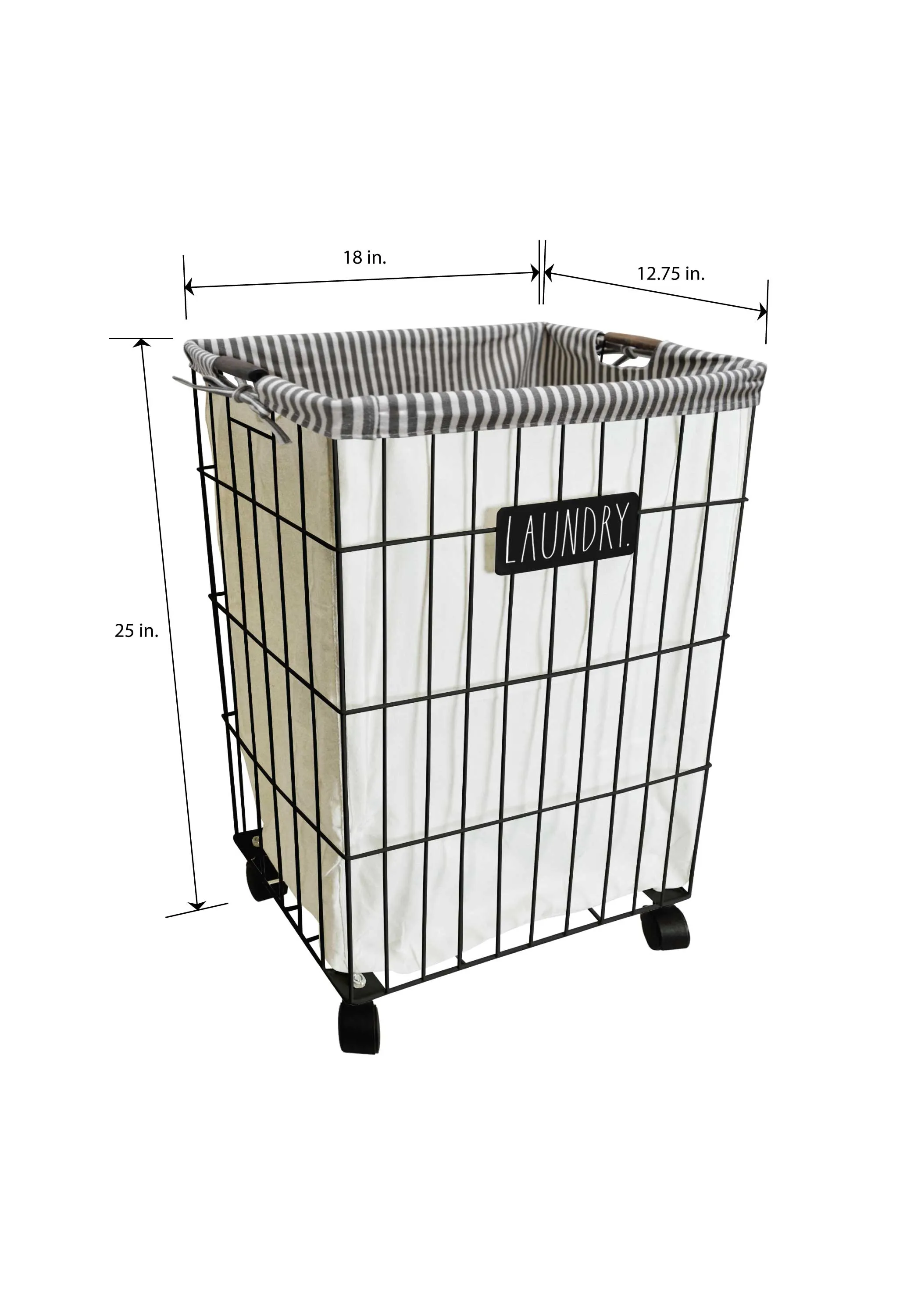 Rae Dunn Set of 2 Laundry Hampers with Liner and Wheels